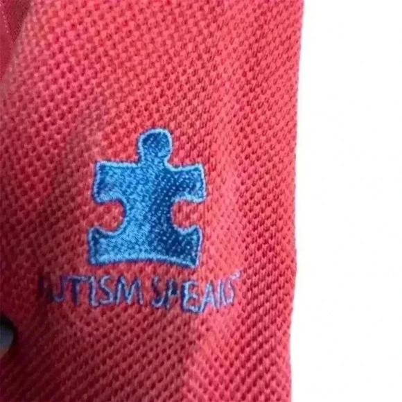 Johnnie-O Men's Red Half-Zip Mock Neck Sweater Size L Autism Speaks arm logo - Picture 7 of 13